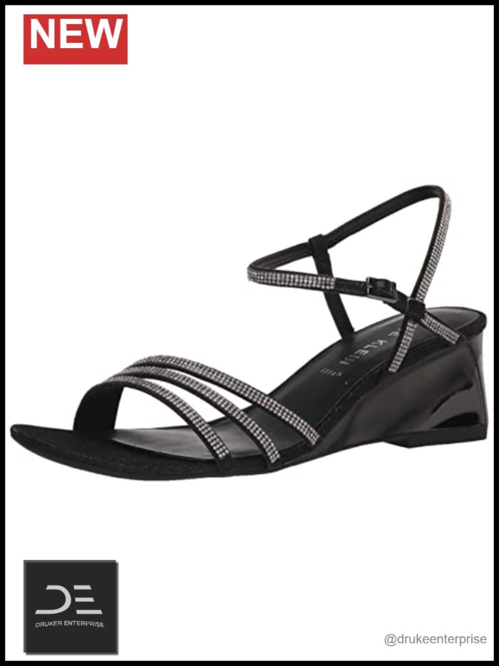 Synthetic Wedge Sandals Square Open Toe Buckle Strap Rhinestone iFlex